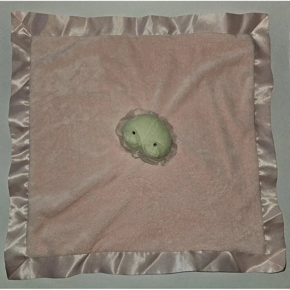 Hallmark Frog Lovey Green Pink Baby Plush Toy Soft Fleece Satin Trim